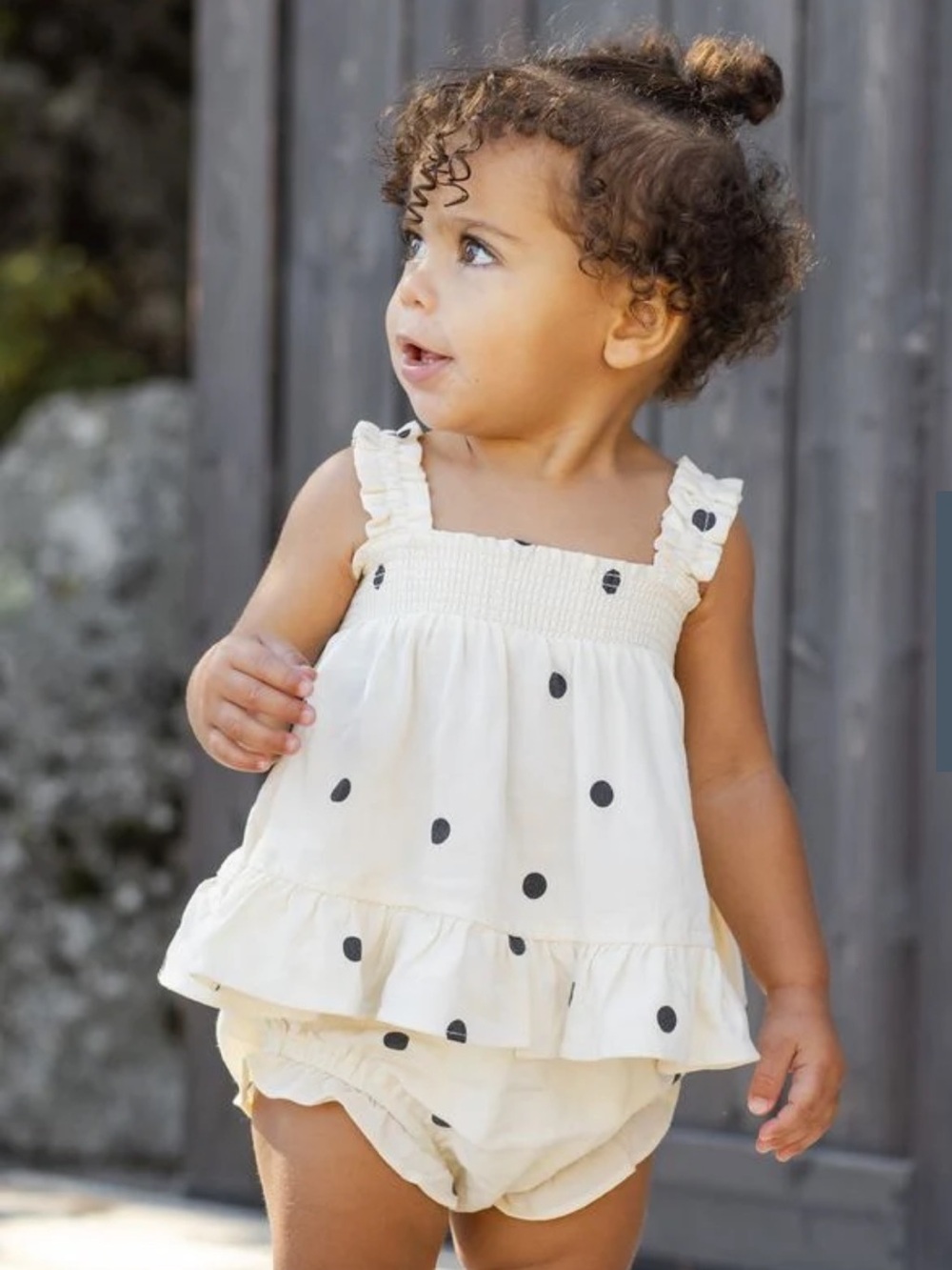 Rylee + Cru Cream Layla Tank Top with Black Polka Dots